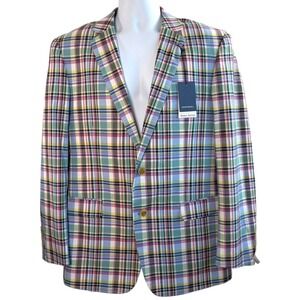 Crown and Ivy  Madras Blazer Sportcoat 42R Plaid Preppy Coastal Ivy Style Jacket